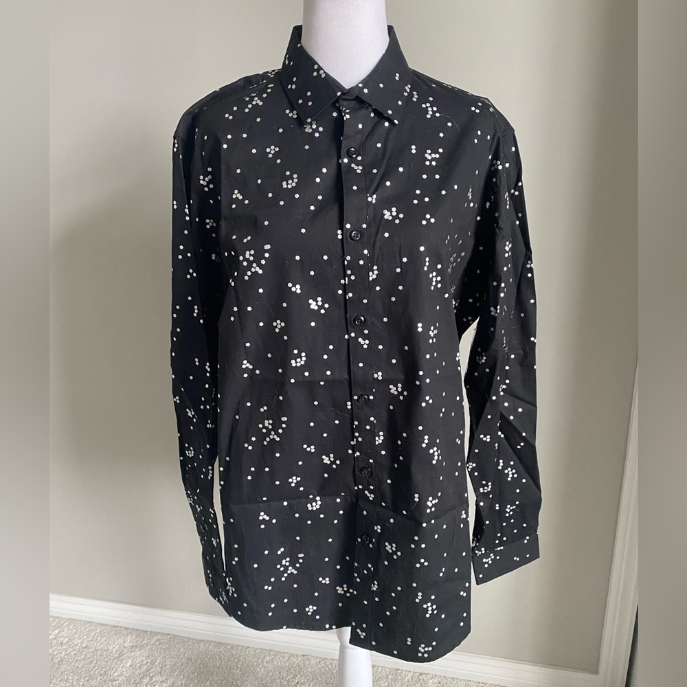 INC International Concepts Black Shirt with Silver Dots